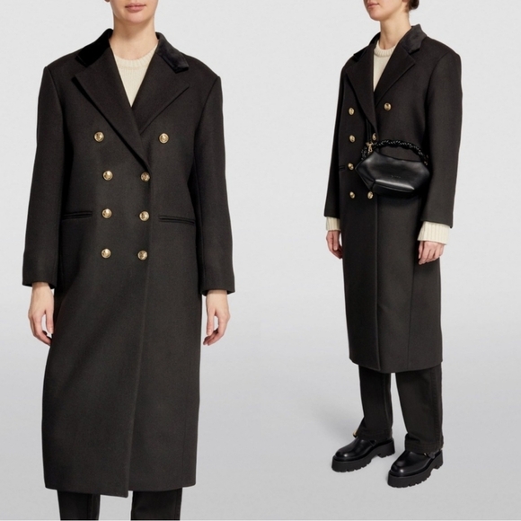 New Sandro "OFFY" Double Breasted Black Long Coat 4 US/36 FR NWT - Picture 7 of 13